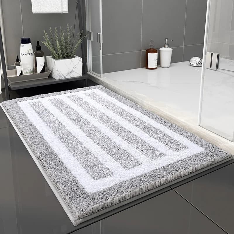 Tappetino d'ingresso per bagno con stampa a righe nordiche, spesso, floccato, antiscivolo, super assorbente, morbido, per decorazione domestica