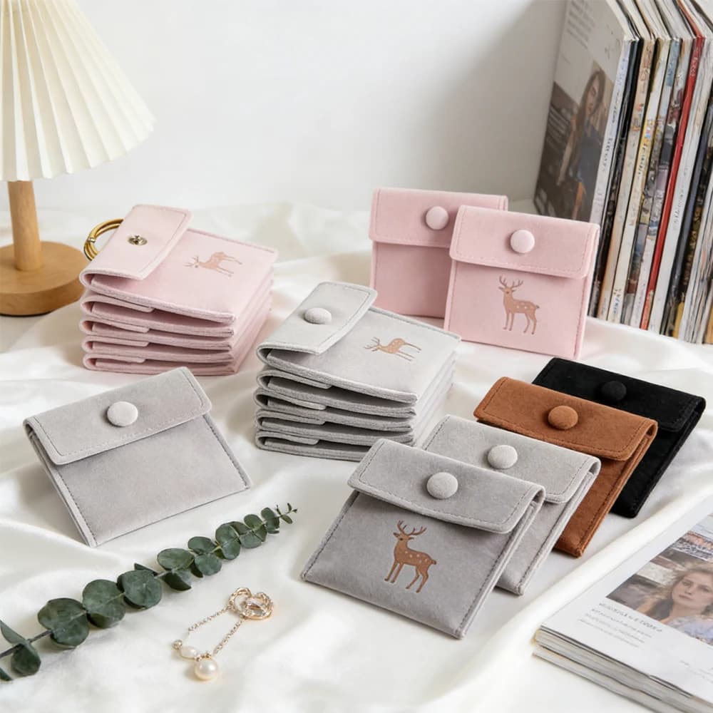Confezione da 50 Sacchetti in Velluto per Gioielli con Logo Personalizzato 8x8cm, Buste per Imballaggio con Chiusura a Scatto, Organizzatore per Anelli, Collane e Orecchini