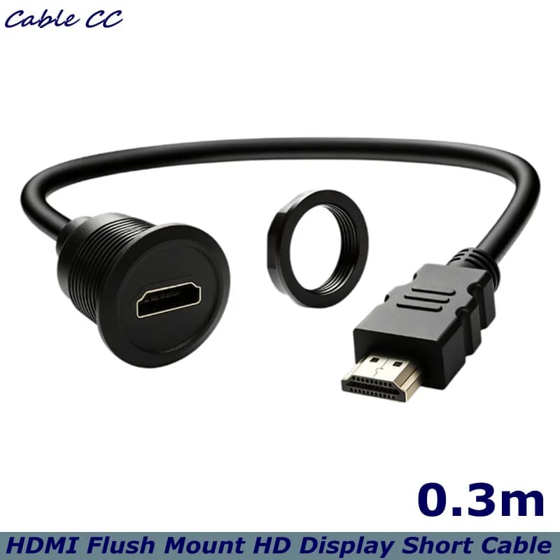 HDMI 1.4 Male to Female Flush Mount HD Display Short Cable Adapter 1080P Threaded Fixed Panel Mount Connector Extension Cable