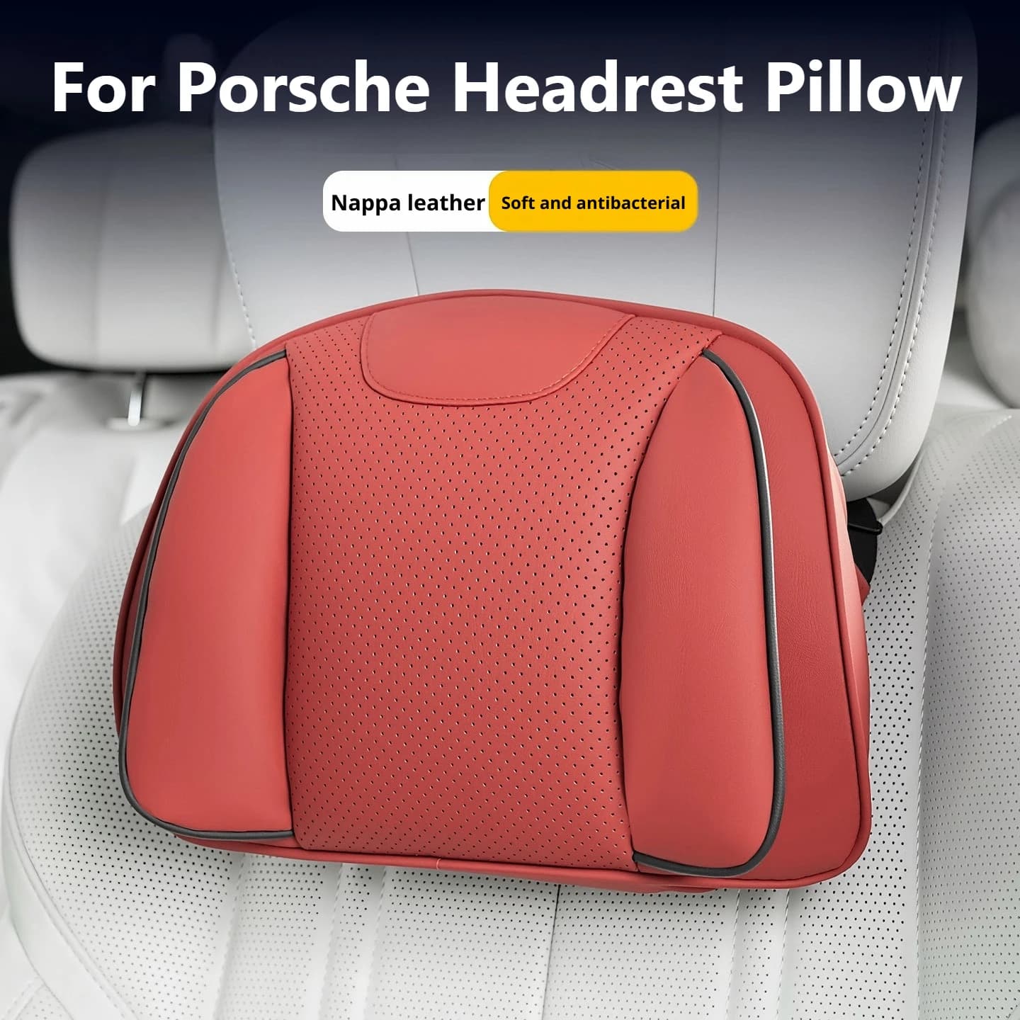For Porsche Car Headrest Pillow Lumbar Pillow Luxury Nappa Leather Fit Macan Cayenne Panamera 718 Boxster 718 Cayman 911 Taycan