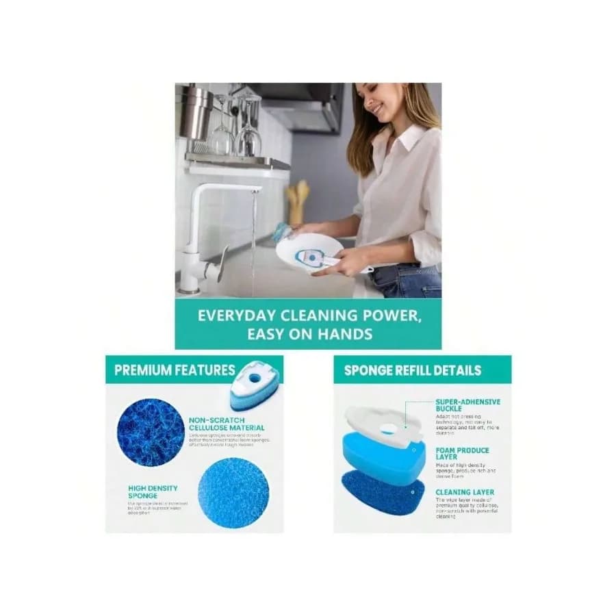 【Nuovo stile】Ricariche per spugne per lavastoviglie con foro, ricariche per lavastoviglie anti-graffio per impieghi gravosi, kit di spugne per la cucina con dosatore di sapone