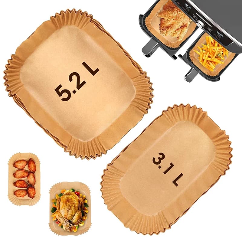 Fodere di carta per friggitrice ad aria rettangolari per Tefal 5.2L e 3.1L Doppio cestello Airfryer Carta usa e getta Cucina Cottura Accessori da cucina