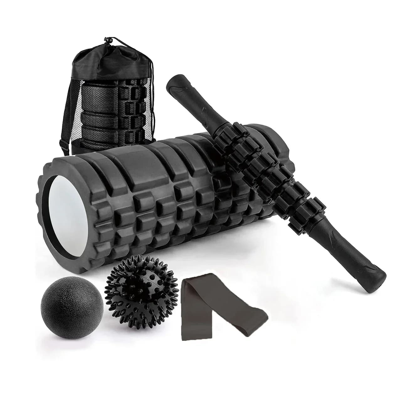 Tools for training yoga 6 in 1, foam roller, massage stick, tension band and 2 massage balls for fitness, yoga, pilates, yoga roller