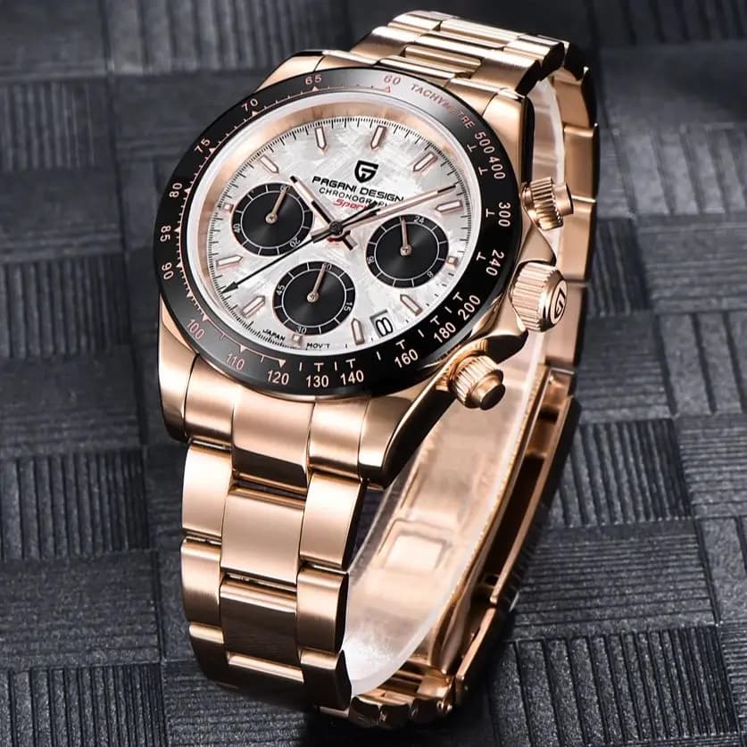 PAGANI DESIGN 2025 New men's watches Luxury pink gold quartz watch for men 100M Waterproof sports chronograph Men's wristwatch