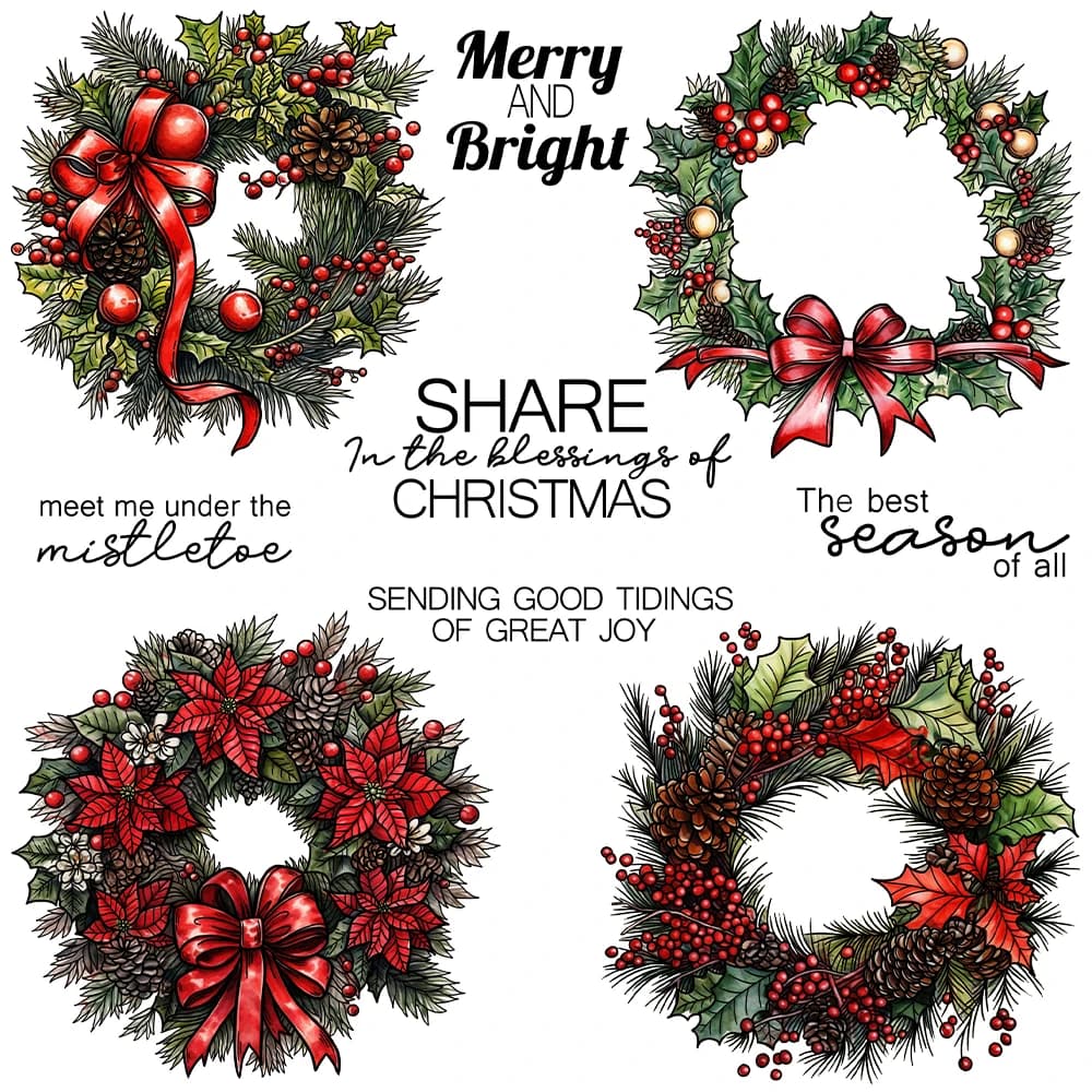 Mangocraft Merry Christmas Wreath Leaves Cutting Dies Clear Stamp DIY Scrapbooking Metal Dies Silicone Stamp For Cards Decor