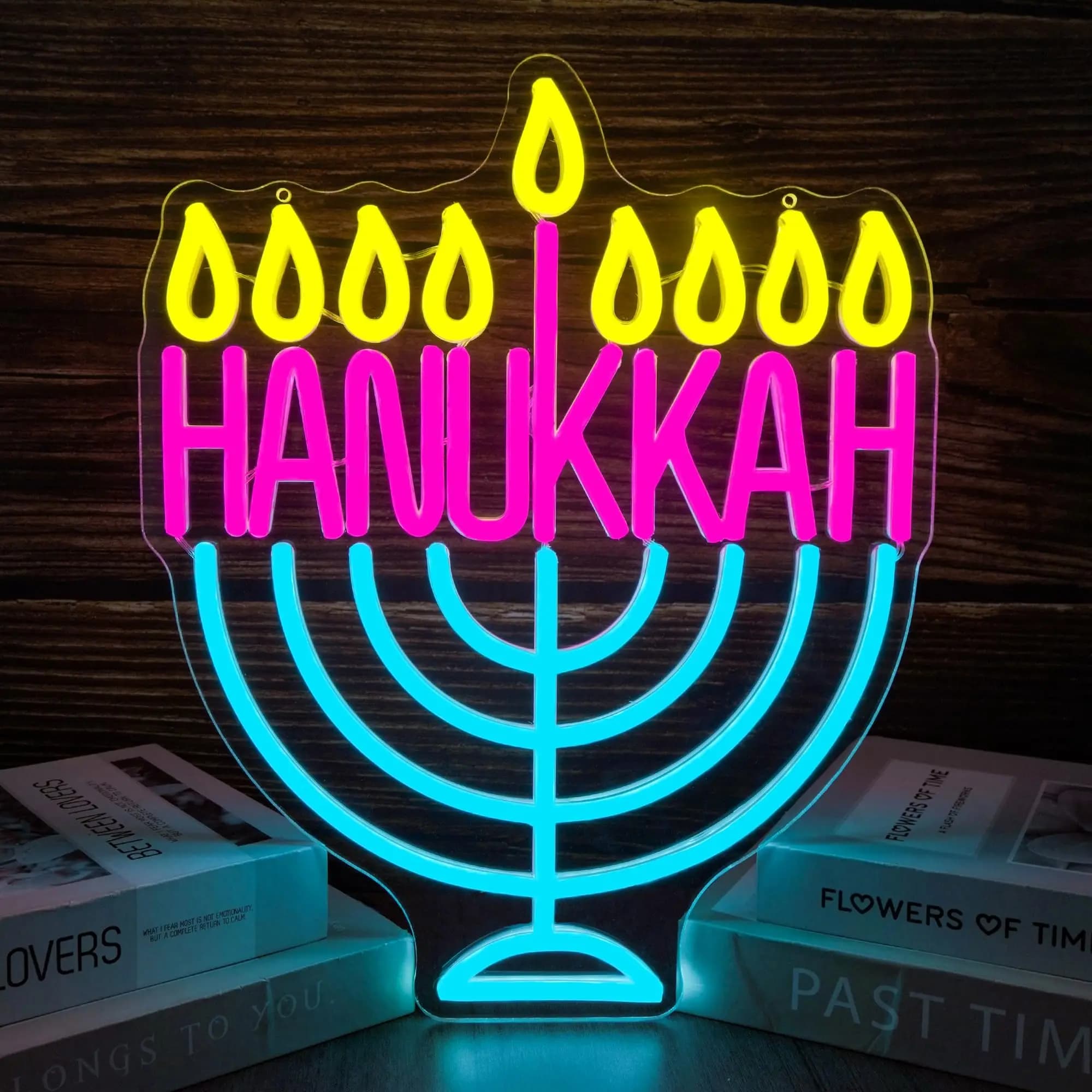 Insegna al neon Hanukkah per decorazione da parete con interruttore dimmerabile Menorah alimentata tramite USB Insegna luminosa a LED per regali per la casa delle vacanze ebraiche