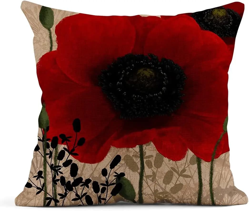 Fodera per cuscino in lino fiore rosso federa decorativa per la casa divano letto quadrato fodera per cuscino federa 50*50 decor