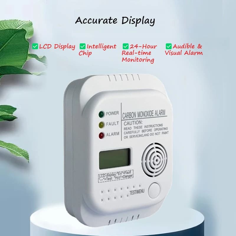 Allarme Monossido di Carbonio con Display LCD, Monitoraggio in Tempo Reale 24H, Rilevatore CO con Allarme Sonoro e Luminoso, Sensore Gas per la Sicurezza Domestica