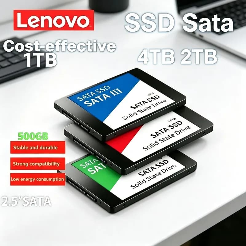 SSD Esterno Portatile Lenovo con Interfaccia SATA3, Disco a Stato Solido per Laptop e Notebook, 1TB 2TB 4TB