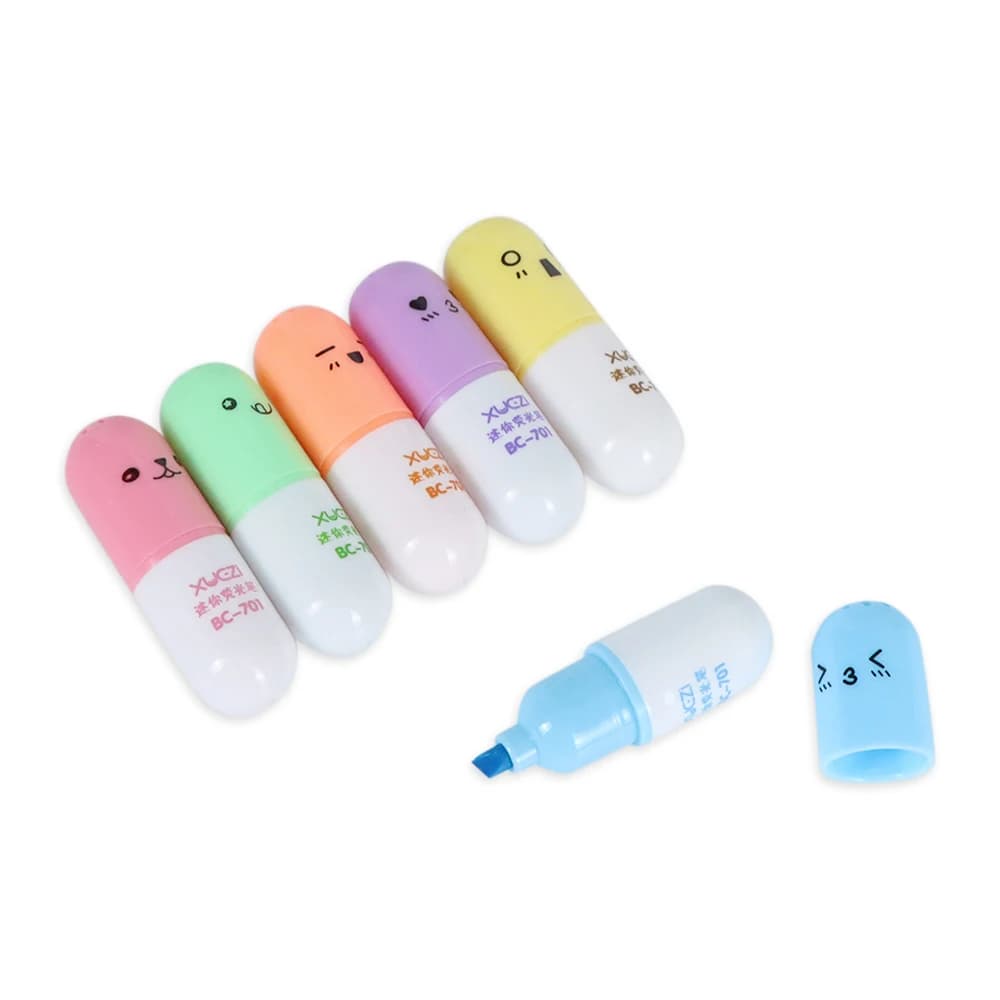 6 Pz/set Capsules Evidencer Vitamins in Pill Shape Mini Highlight Pennarello Pennarello Colored Pennarello Chancellery For Office School Material Baby Gift