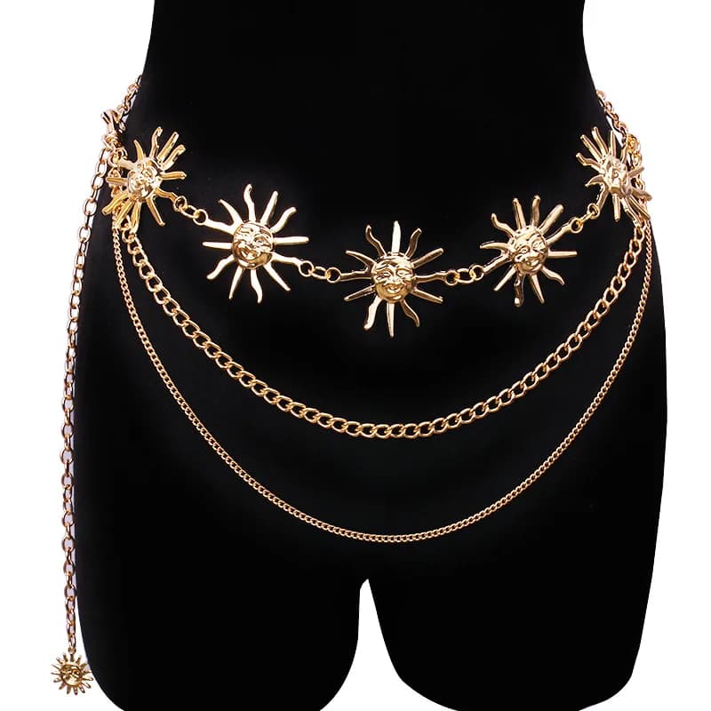 Catena da Vita Punk Gotica Multistrato con Luna e Sole, Cinture in Metallo per Donna, Gioielli per Vestiti, Catena per il Corpo