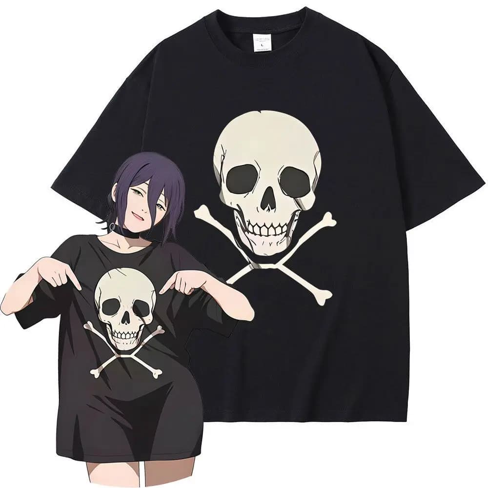 Anime Chainsaw Man Reze Skeleton Same Style Print T-shirt Men Women Casual Oversized T Shirts Men's Vintage Streetwear Tees Tops