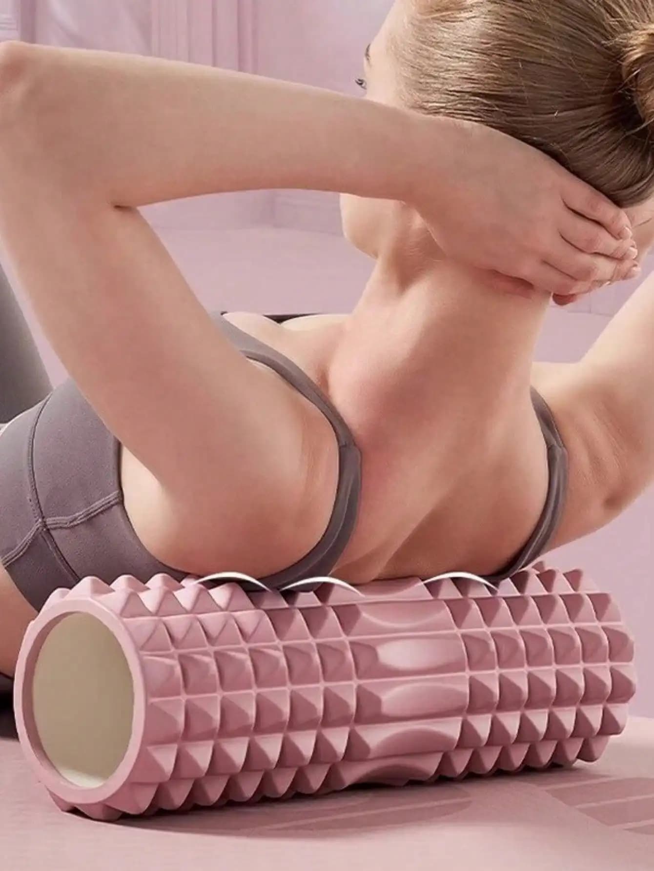 1pc Pink Foam Yoga Massage Roller, For Muscle Relaxation And Flexibility Training - Textured Surface For Deep Tissue Massage, Ideal For Yoga, Pilates And Fitness, Yoga Accessories | Textured Roller | Lightweight Roller, Yoga Accessories, Foam Roller