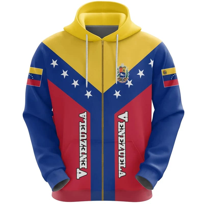 Felpe con mappa bandiera Venezuela stampata in 3D VEN Emblema nazionale Felpe con zip per uomo Abbigliamento Casual Sport Felpa con cappuccio Ragazzo Pullover