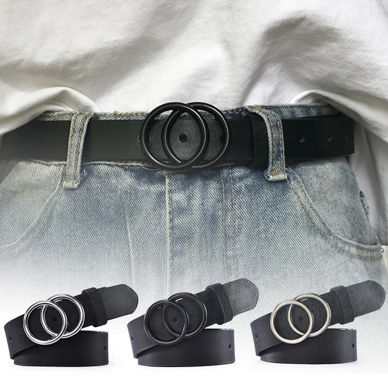 Cinture da Donna di Lusso Firmate, Cintura Larga Classica in Pelle PU con Doppia Fibbia Rotonda Nera, Cinturino Regolabile