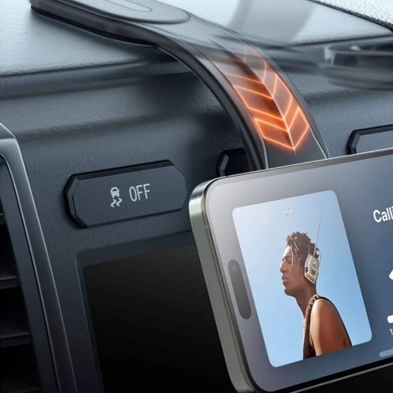 Supporto magnetico per telefono da auto Fleximounts con braccio curvo in alluminio rimovibile e supporto per cruscotto in silicone