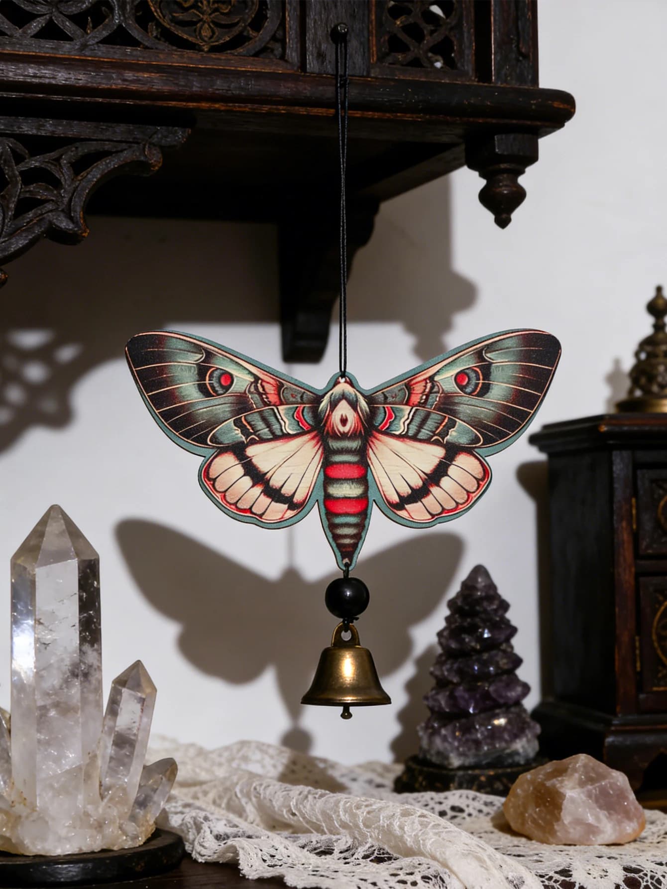 Luna Moth Wind Chime Vintage Bell Hanging Decor Mystical Insect Ornament for Home Garden Boho Witchy Aesthetic Room Decor Gifts
