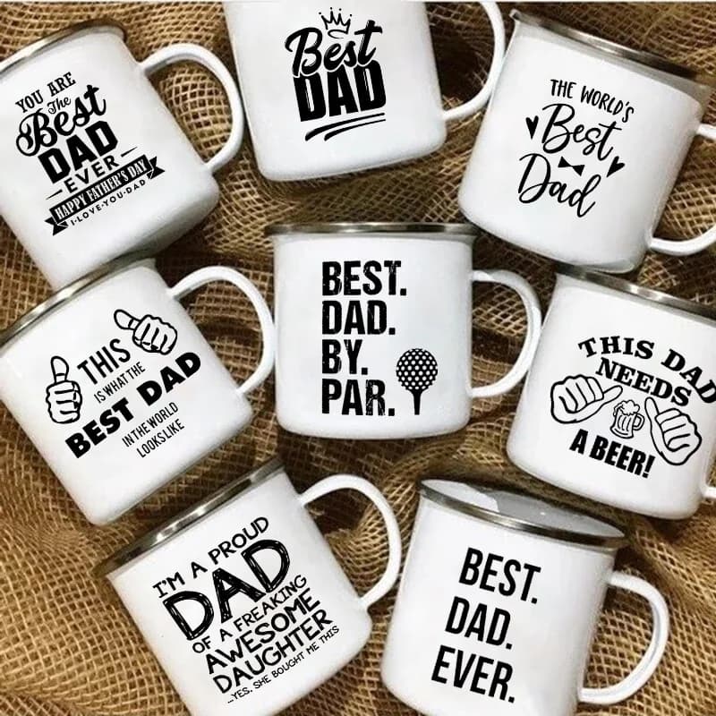 The Best Dad 2 Enamel Mugs Creative Coffee Mug Wine Beer Drink Juice Milk Cups Handle Drinkware Father's Day Gift for Father