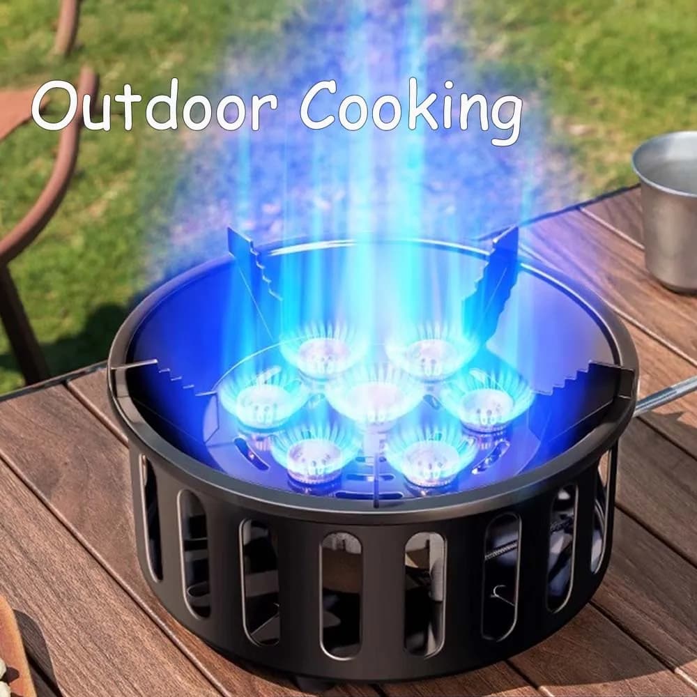 7-core camping stove from 21000 W Portable high-powered tourist gas burner with strong fire Camping equipment with electronic wind ignition