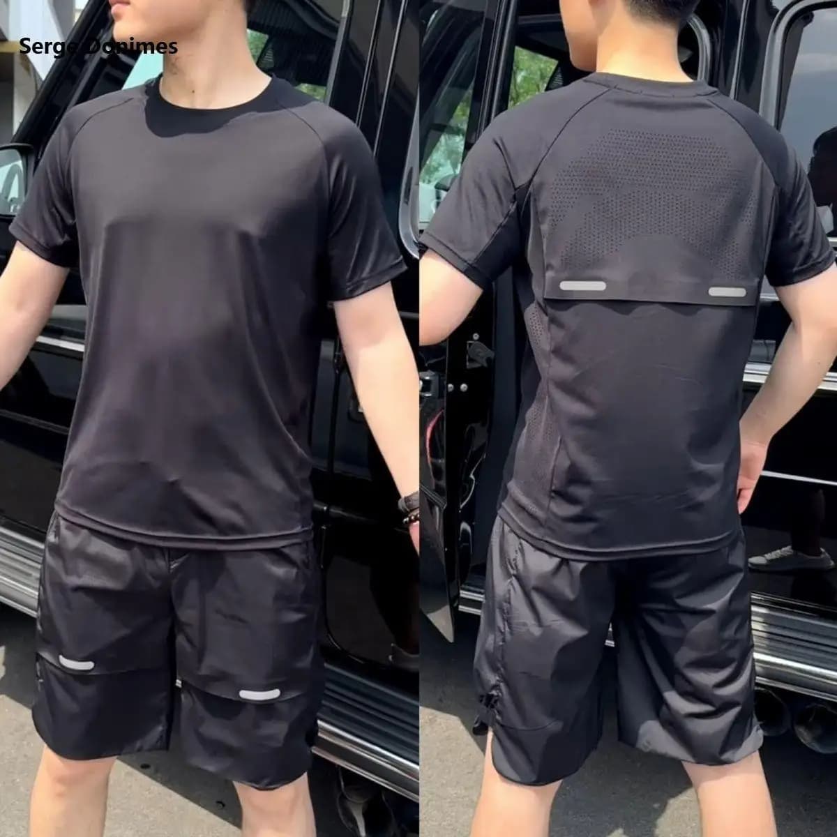 Summer Hollow Ice Silk Quick Drying Set brand tide Men's Breathable Shorts in Solid Color Thin Melted Mesh Casual in Two Pieces
