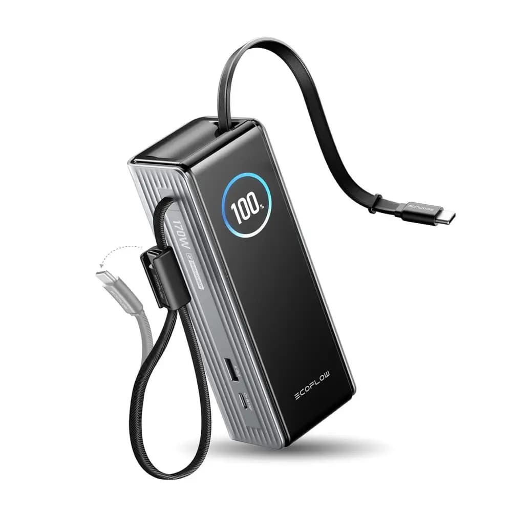 Power Bank Portatile da 25000mAh con Tre Porte USB-C da 100W, Cavi Retrattili, Compatibile con MacBook Pro 17/16, iPad e Altri
