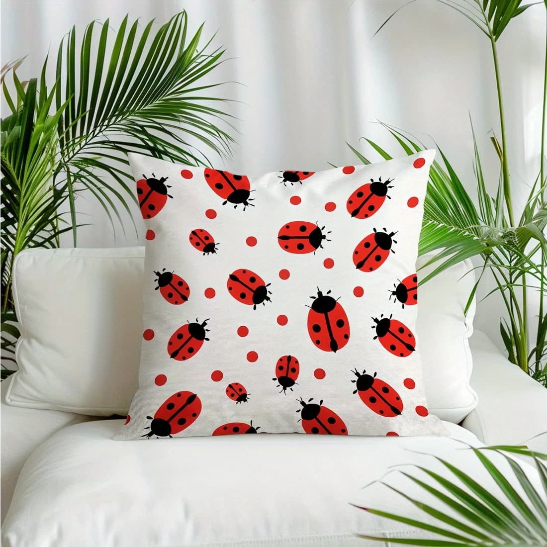 Cute Seven-Spot Ladybug Double-Sided Pillow Cover Decorative Throw Cushion Case for Sofa Home Decor