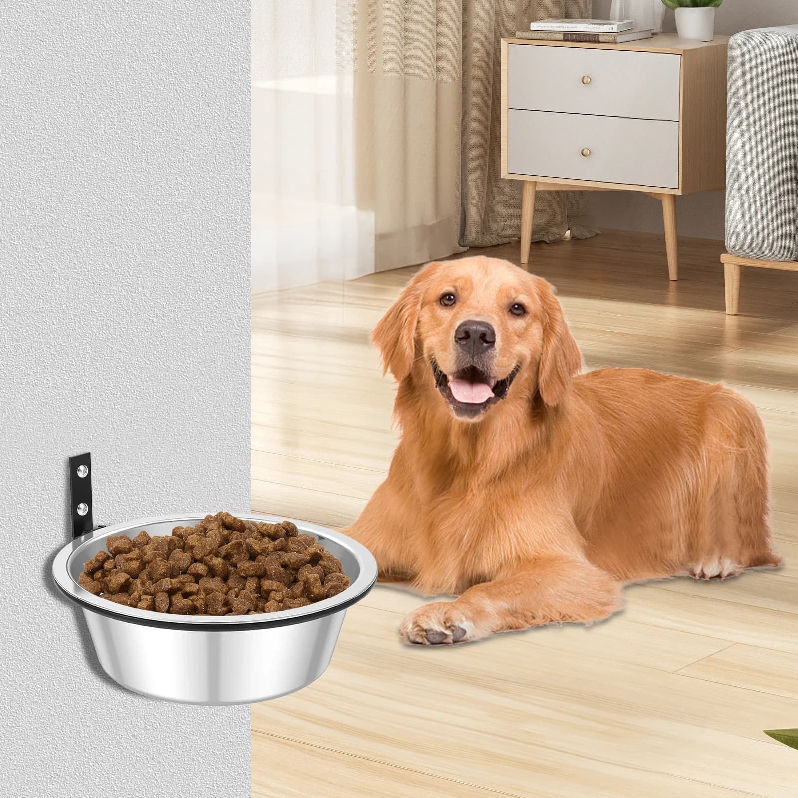 Ciotola per cani pieghevole montata a parete da 2 pezzi Ciotola per cibo per cani rialzata in acciaio inossidabile regolabile in altezza Ciotole per mangiatoia per acqua per animali domestici Forniture per cani