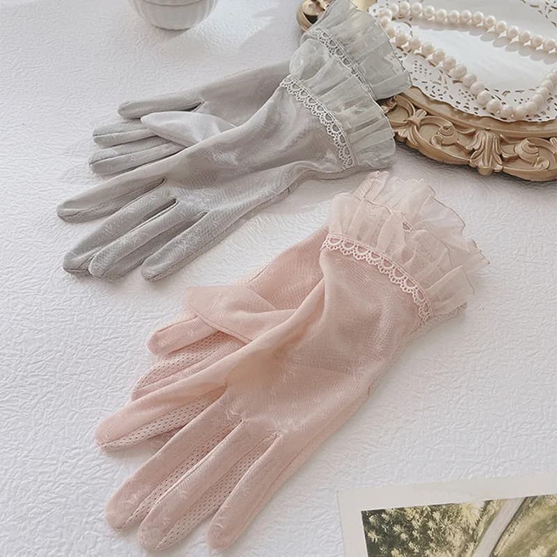 UV-protective Gloves for Women, Non-slip, Ice-silk, Outdoor Cycling and Driving Gloves, Summer Lace-style Thin Highly Elastic
