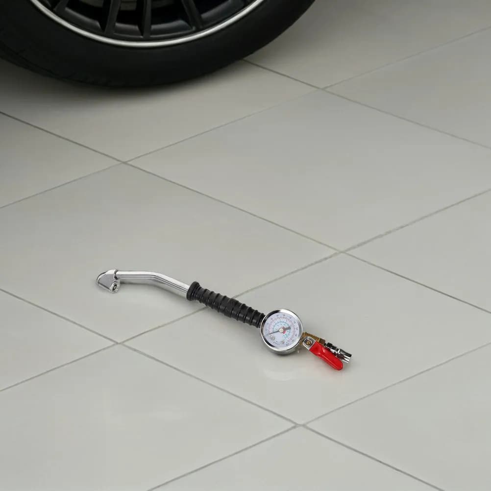 2 Pezzi Gonfiatore Pneumatici con Ugello Prolungato, Manometro Resistente per Camion, Auto, Camper, Accessori Compressore, Strumento per Gonfiaggio Pneumatici