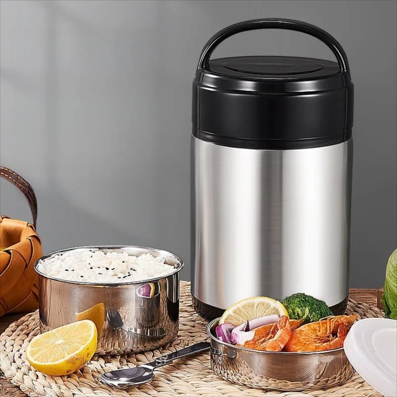 Cestino per il pranzo isolato a doppio strato in acciaio inossidabile, contenitore per alimenti rotondo, vaso isolato portatile a prova di fuoriuscite