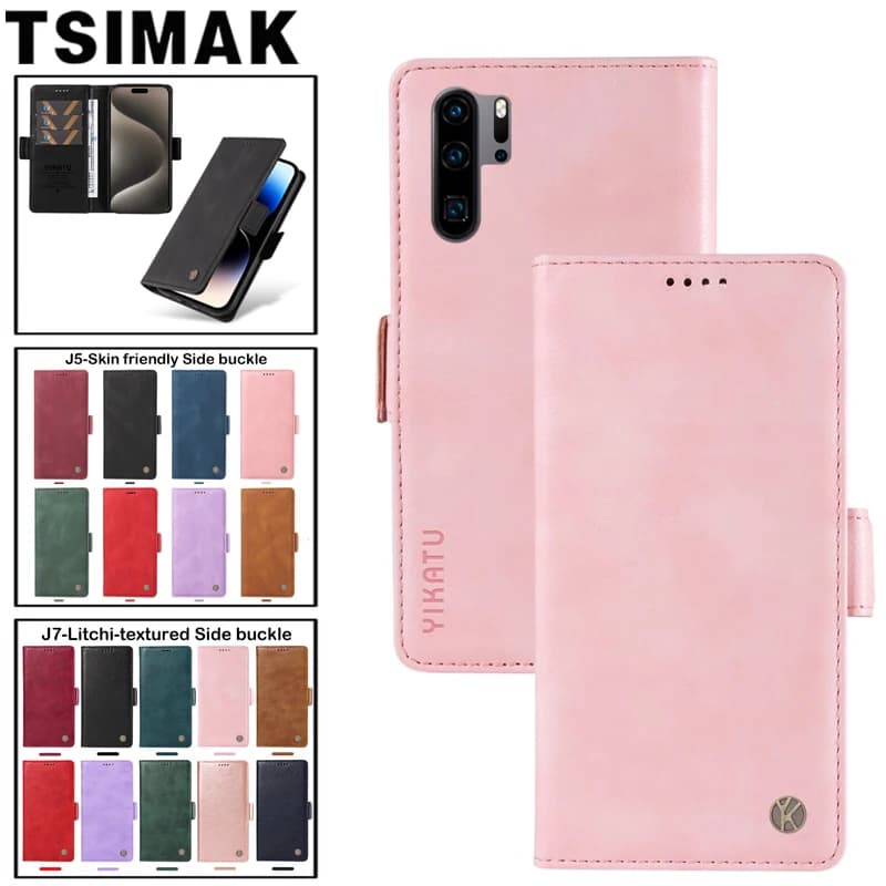 Magnetic Wallet Case For Huawei P10 P20 P30 Pro Mate 10 20 Lite P8 Lite 2017 Skin Friendly Flip Leather Side buckle Phone Cover
