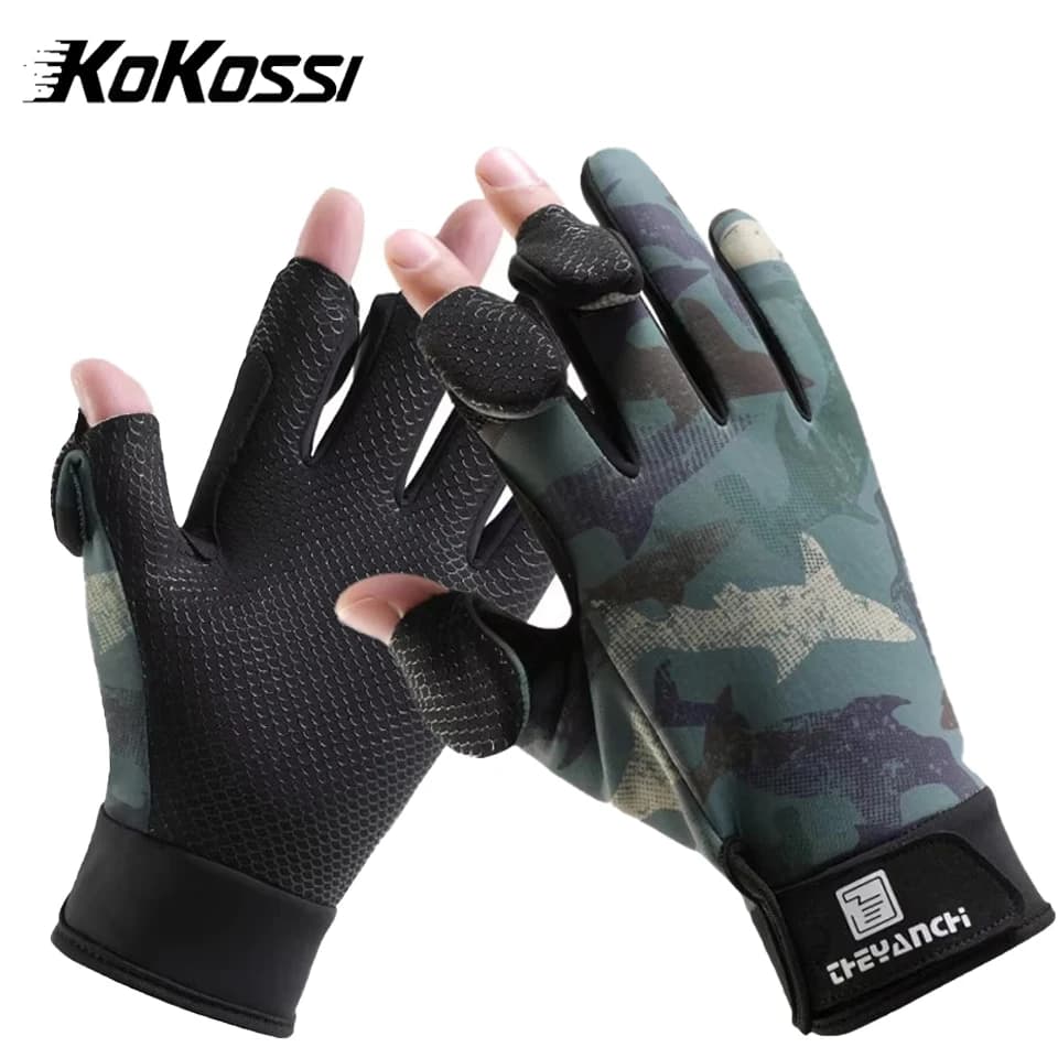 KoKossi 1 pair of winter fishing gloves silicone touch screen thickened anti-slip waterproof wear resistant bike gloves with tipping fingers