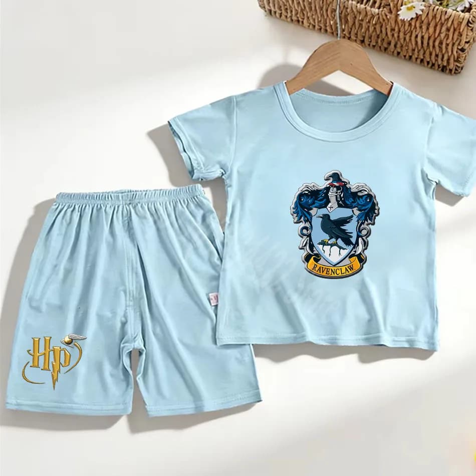 Magic School Clothes Summer Clothing Cartoon Anime Harries Casual Sports Suit T Shirt Pants Shorts and Pajamas 2pcs Set Gift