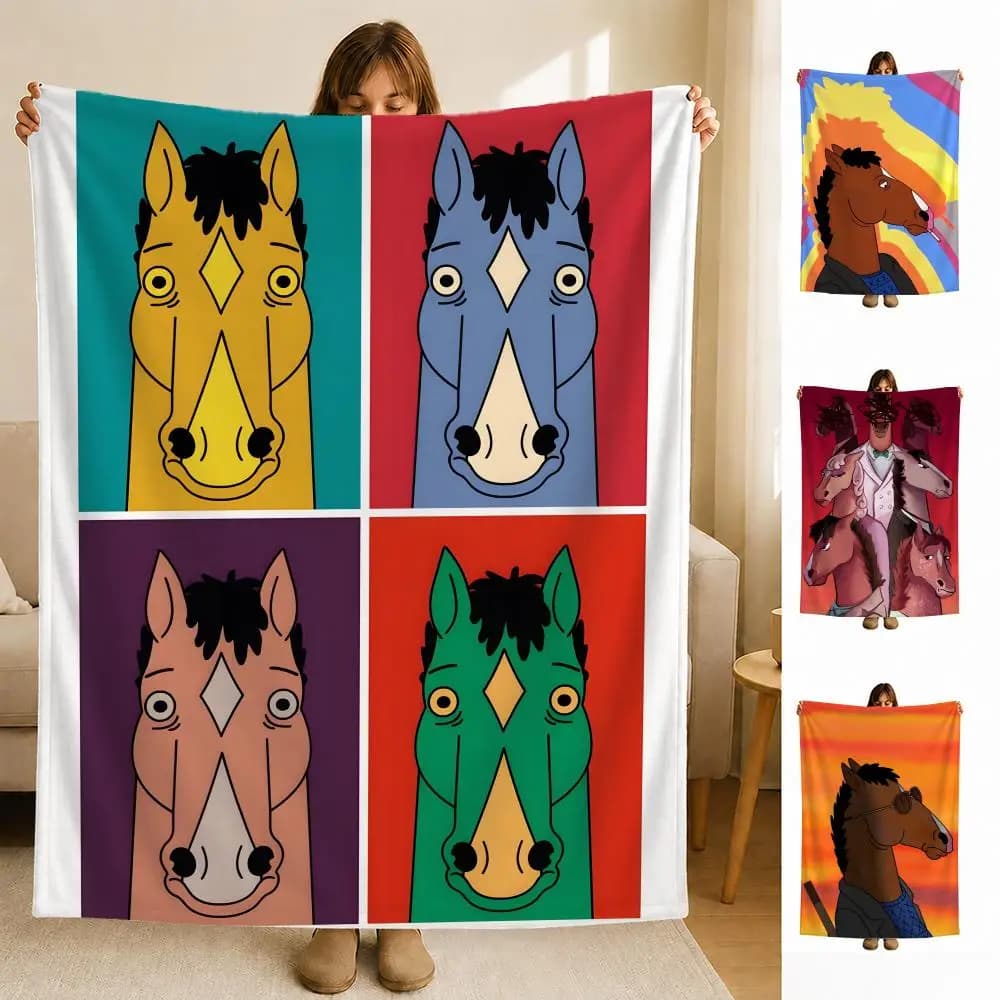 Coperta in flanella morbida con stampa animata B-BoJack H-Horseman, ideale per letto, divano, picnic, delicata sulla pelle, traspirante, regalo perfetto.