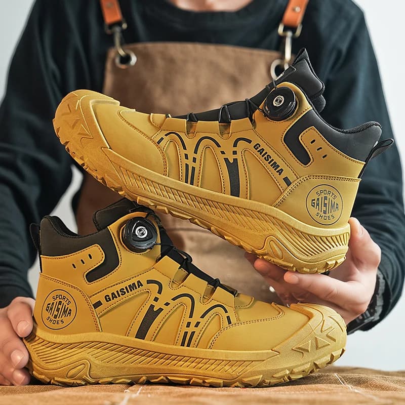 Stivali da moto da uomo gialli di design Stivaletti alti in pelle per uomo Autunno Stivali da lavoro all'aperto Uomo Escursionismo Botas Moto Hombre