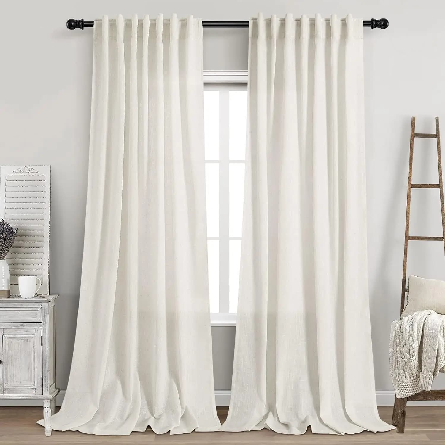 Extra Long Curtains 120 Inches, Semi-transparent drapes in Linen that Filter Light for Windows from Floor to Attic and Patio Doors