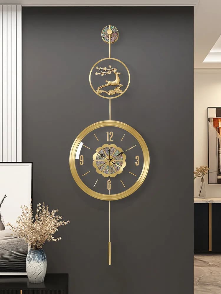 Light luxury copper clock living room home new Chinese style simple modern high-end silent wall clock