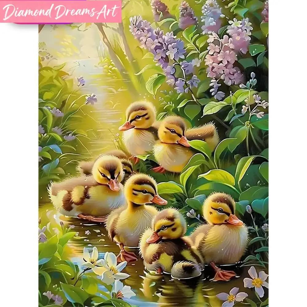 Quadro senza cornice, pittura diamante 5D fai da te, immagine di anatra, mosaico di strass, ricamo, hobby per bambini