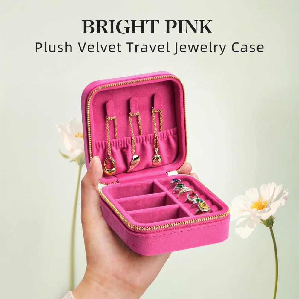 TAIMY Portagioie in velluto rosa rosa Viaggio d'affari Anello Collana Custodia per gioielli Regalo personalizzato Organizzatore di gioielli