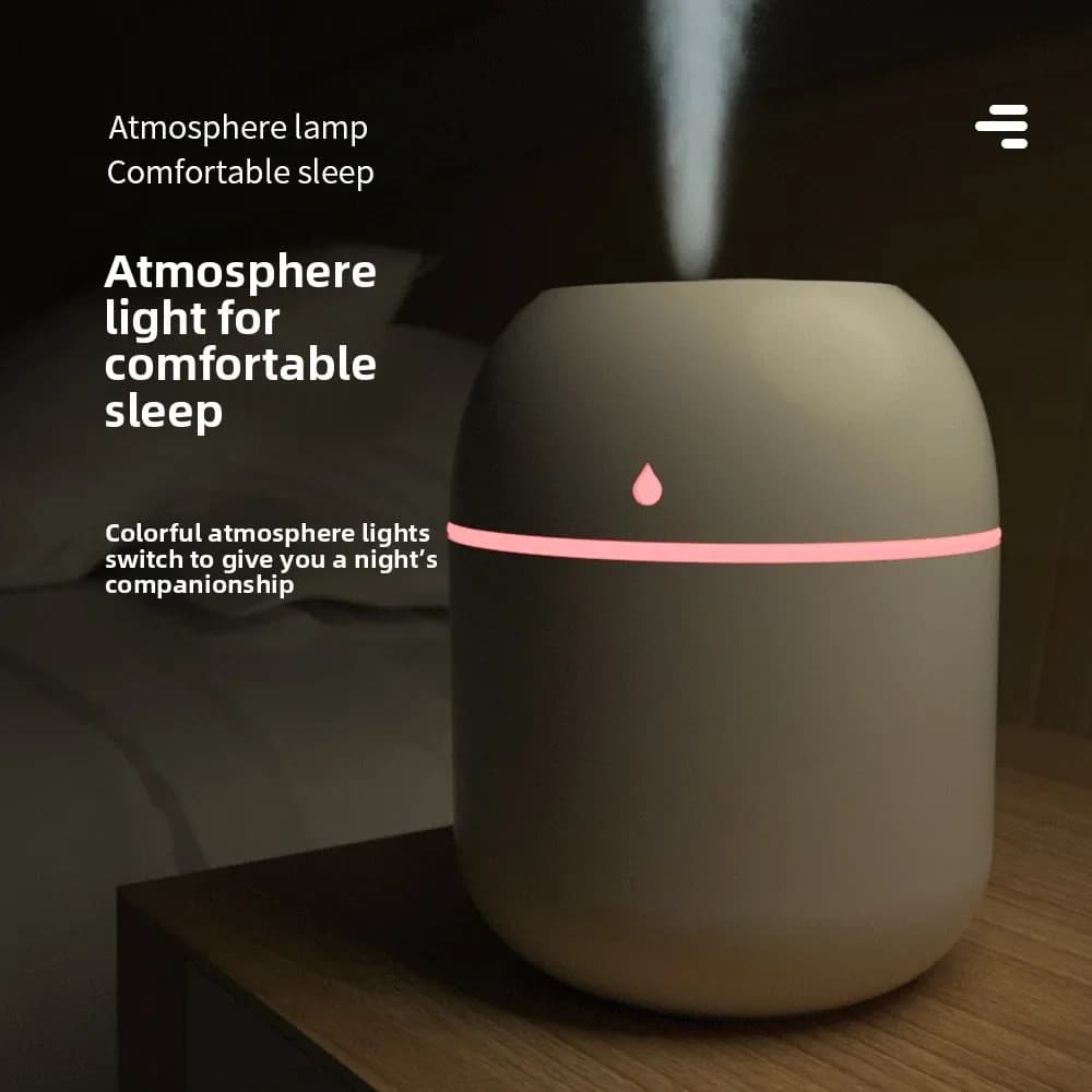 Mini umidificatore d'aria portatile USB a ultrasuoni da 220 ml, diffusore di oli essenziali, purificatore per auto, aromaterapia, generatore di anioni.
