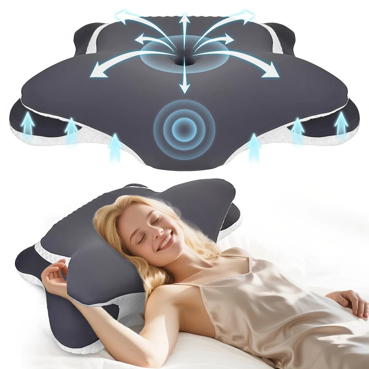 Cuscino ergonomico a forma di farfalla per supporto per il collo Cuscino cervicale di rimbalzo con federa setosa ghiacciata Cuscino comfort traspirante