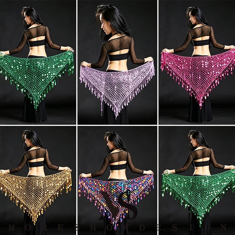 Belly Dance Triangle Hip Scarf, Mermaid Sequins Waist Chain Belt, Women Stage Dance Performance Accessories