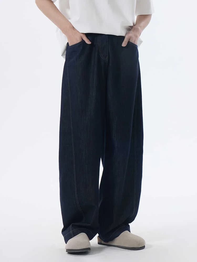 Spring Summer Thin k Blue Jeans Men's Faion High Waist Loose Wide Leg Straight Casual Long Pants Casual Loose Fit Jeans