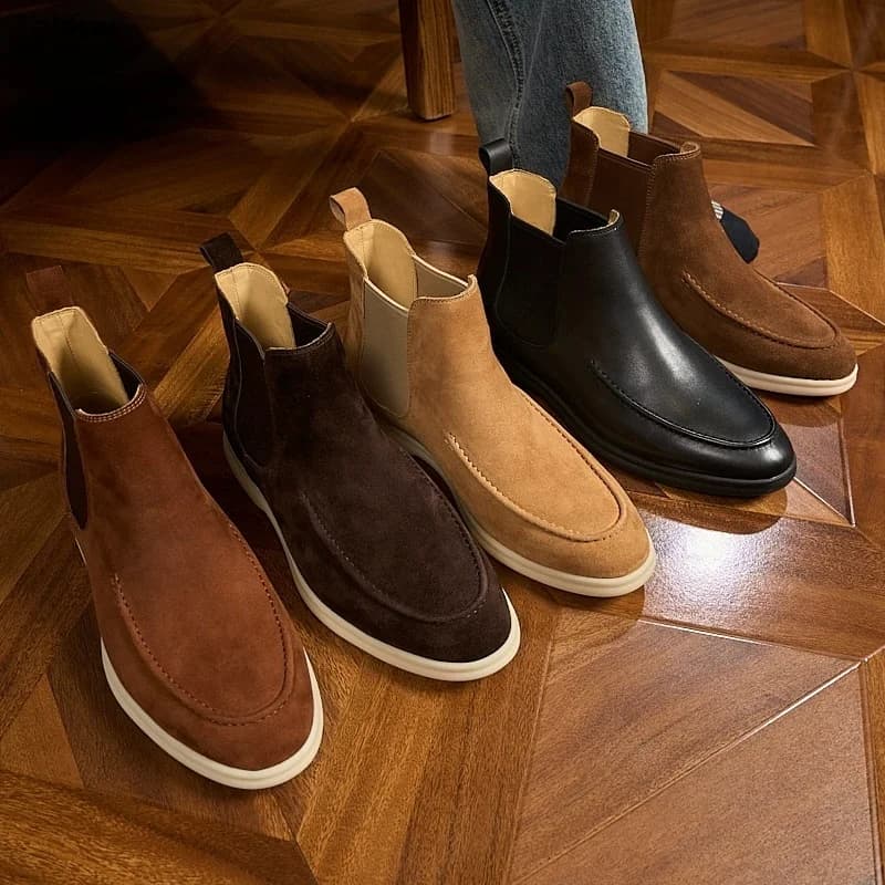 Stivali Chelsea da uomo eleganti e casual, slip-on, in pelle scamosciata di vacchetta, stivaletti alti vintage in vera pelle, perfetti per l'autunno.