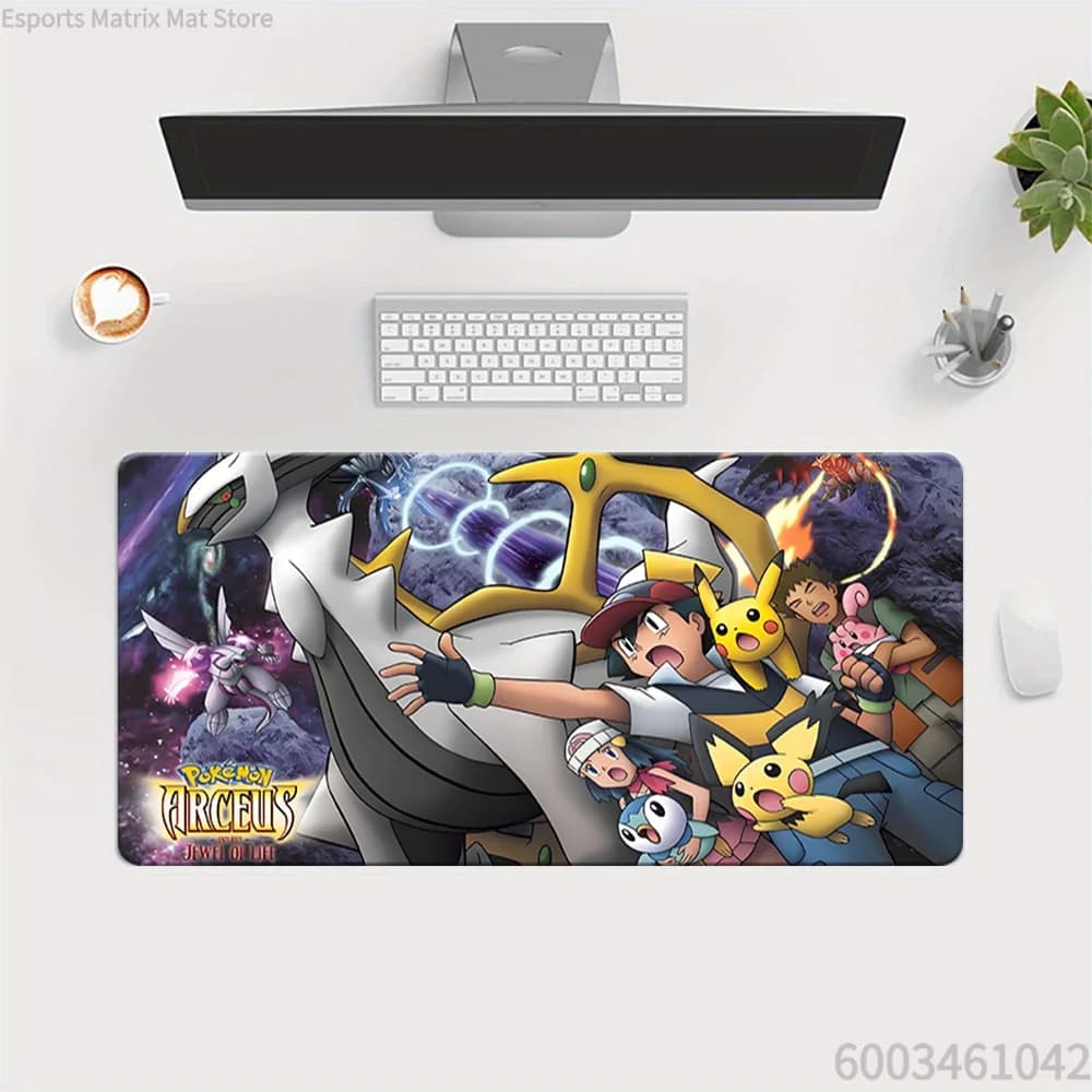 Tappetino per mouse da gioco esteso con scena del film Pokemon Arceus e il Gioiello della Vita, grande tappetino da scrivania