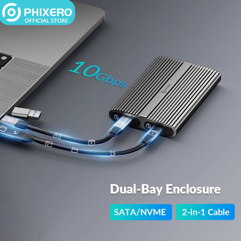 PHIXERO 10gbps SSD Nvme M2 supporto per custodia Dual Bay M.2 NVMe SSD Disk Tool Free hard disk custodia nvme esterna per pc Laptop