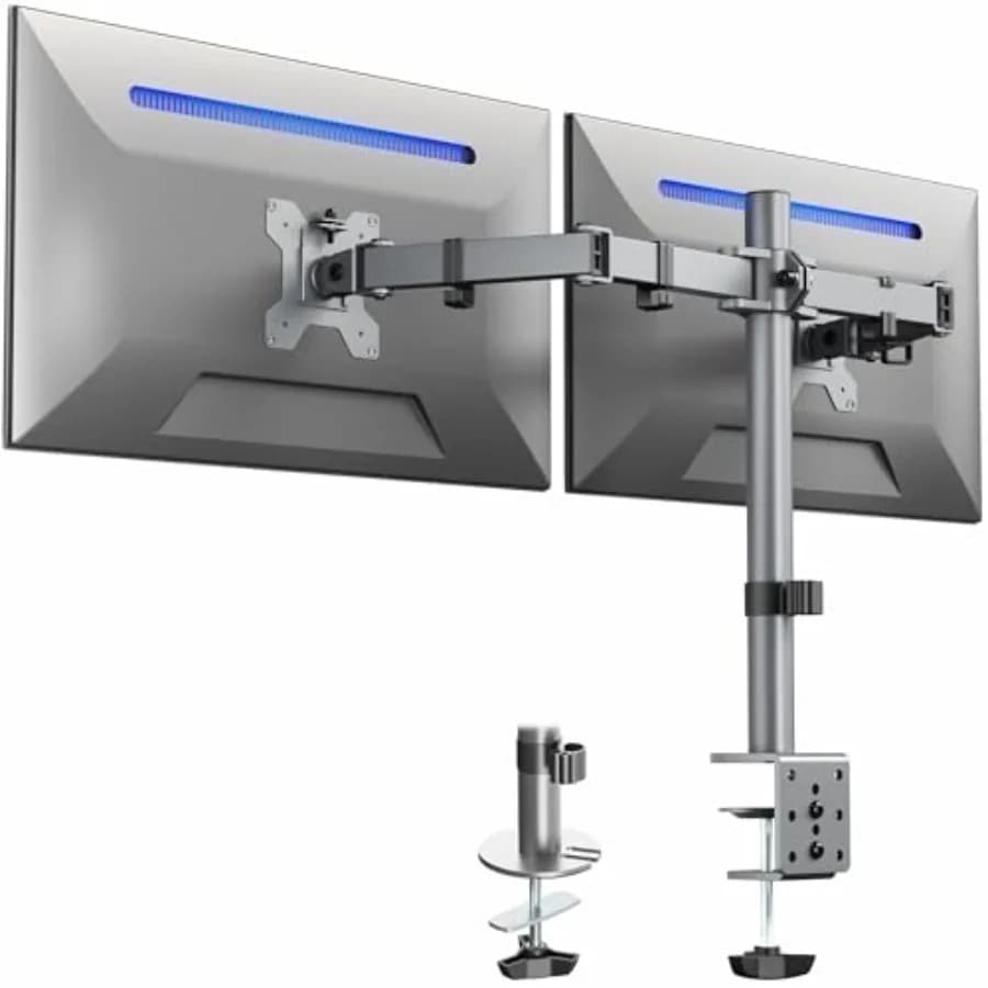 Supporto da Scrivania per Doppio Monitor, Robusto e Completamente Regolabile in Acciaio, per 2 Schermi fino a 30 Pollici e Massimo 22 Libbre Ciascuno