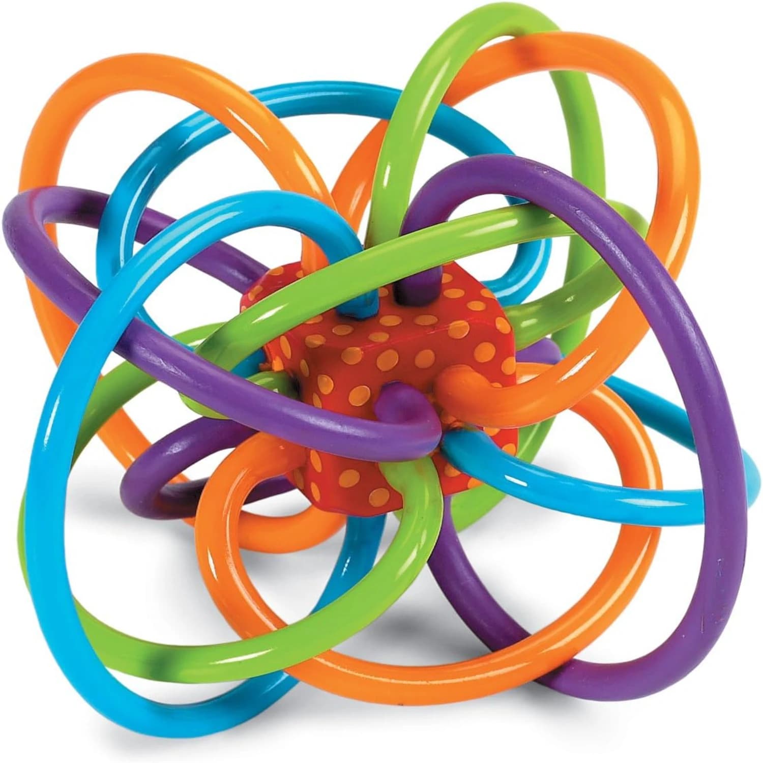 Toy Winkel Giocattolo sonaglio e massaggiagengive sensoriale, blu/verde/arancione, 5 pollici x 4 pollici x 3,5 pollici