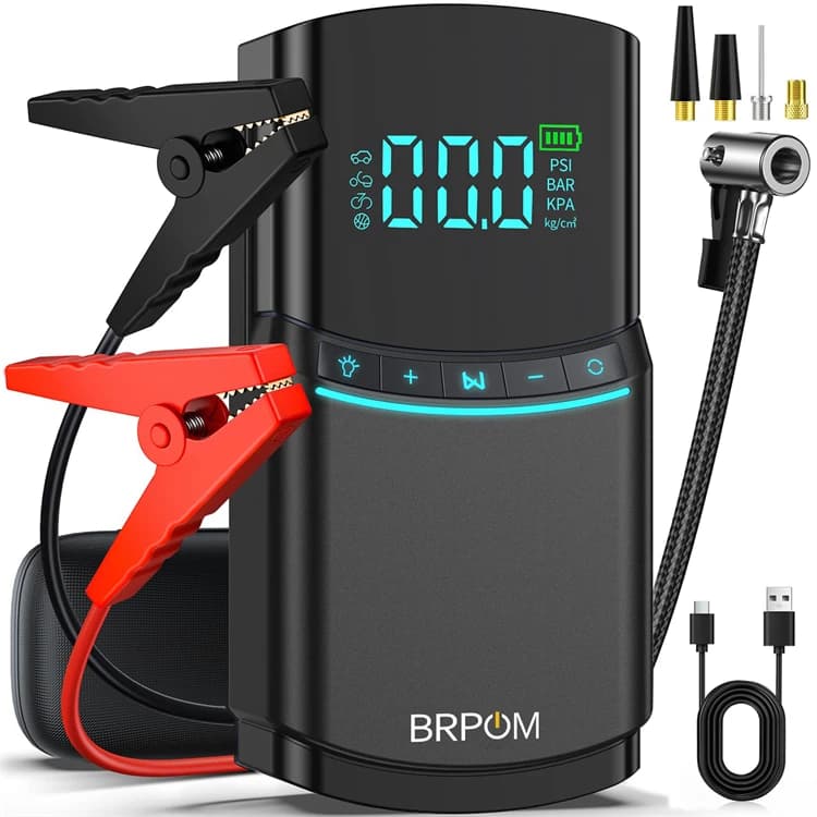 Cina Fornitura Avviatore di emergenza per auto Batteria per auto portatile Avviatore di emergenza Accumulatori e caricabatteria per auto Gonfiatore per pneumatici Luce a LED