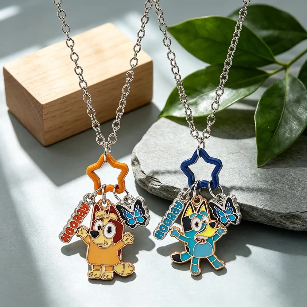 2 Pezzi Collana Creativa con Ciondolo a Forma di Cane dei Cartoni Animati Bluey & Bingo - Regalo di Compleanno